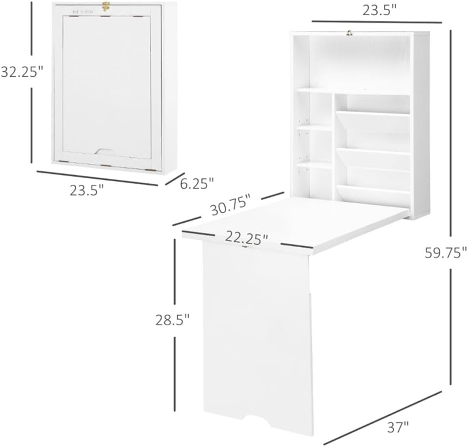 White Wall Mounted Desk with Storage Area I88805