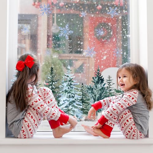 9 Sheet Christmas Window Clings Snowy Forest Trees Double-Sided Reusable Winter Window Decals D829822