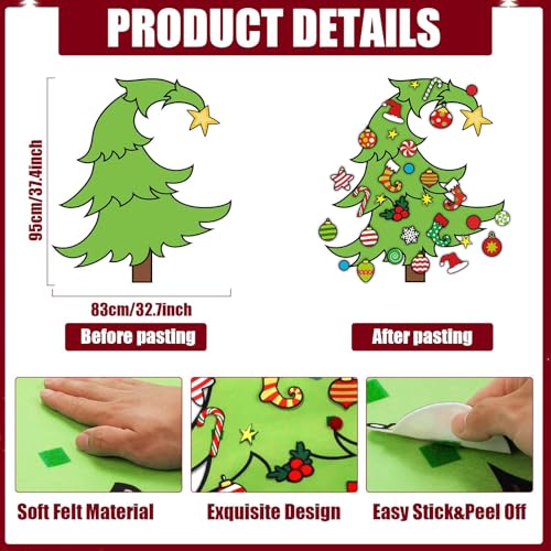 Felt Christmas Tree Ornaments Wall Hanging Xmas Tree Crafts Kit 30 Ornaments 3.12 FT A69845