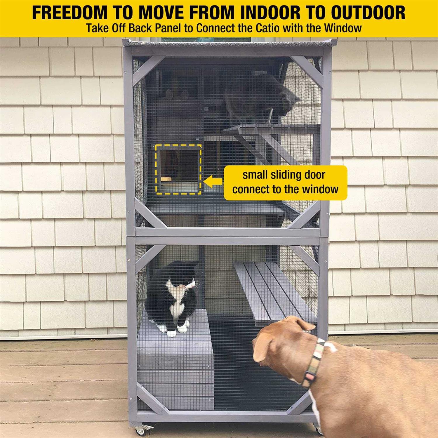 Cat House Outdoor Catio Cat Enclosures on Wheels Kitty House with Resting Box Waterproof Roof J4227