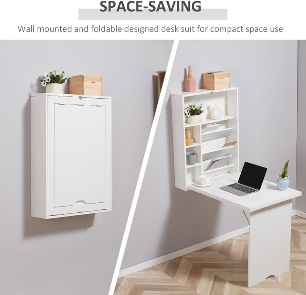 White Wall Mounted Desk with Storage Area I88805