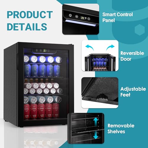 100 Can Beverage Refrigerator Mini Fridge with Glass Door, 2.7 cu.ft M836