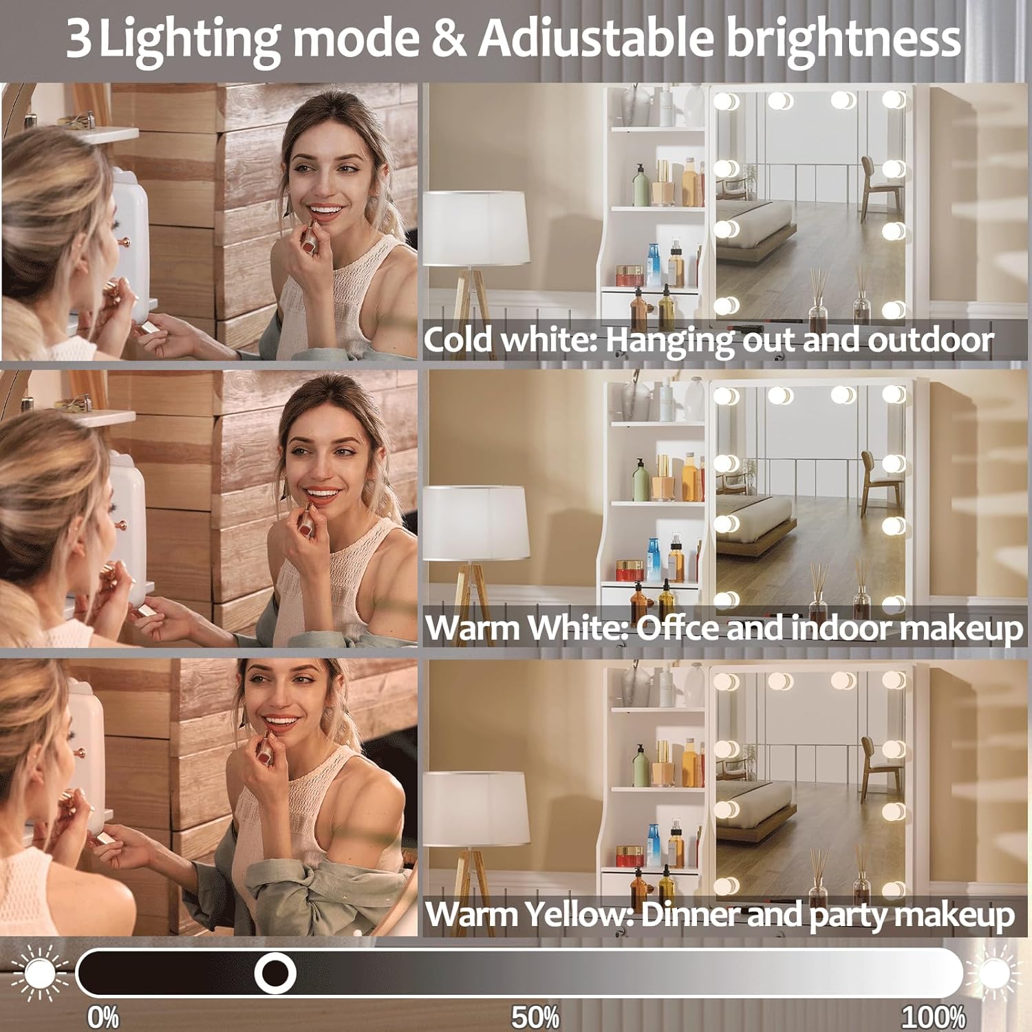 Makeup Vanity Set with 6 Drawers and Lighted Mirror, Brightness Adjustable, with Chair Z9301