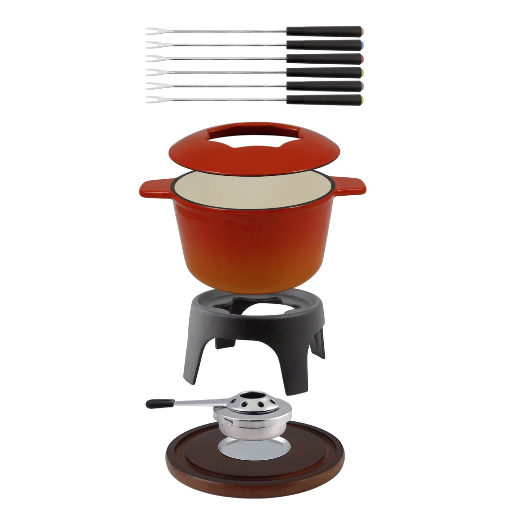 11-Piece Cast Iron Fondue Set Orange I323