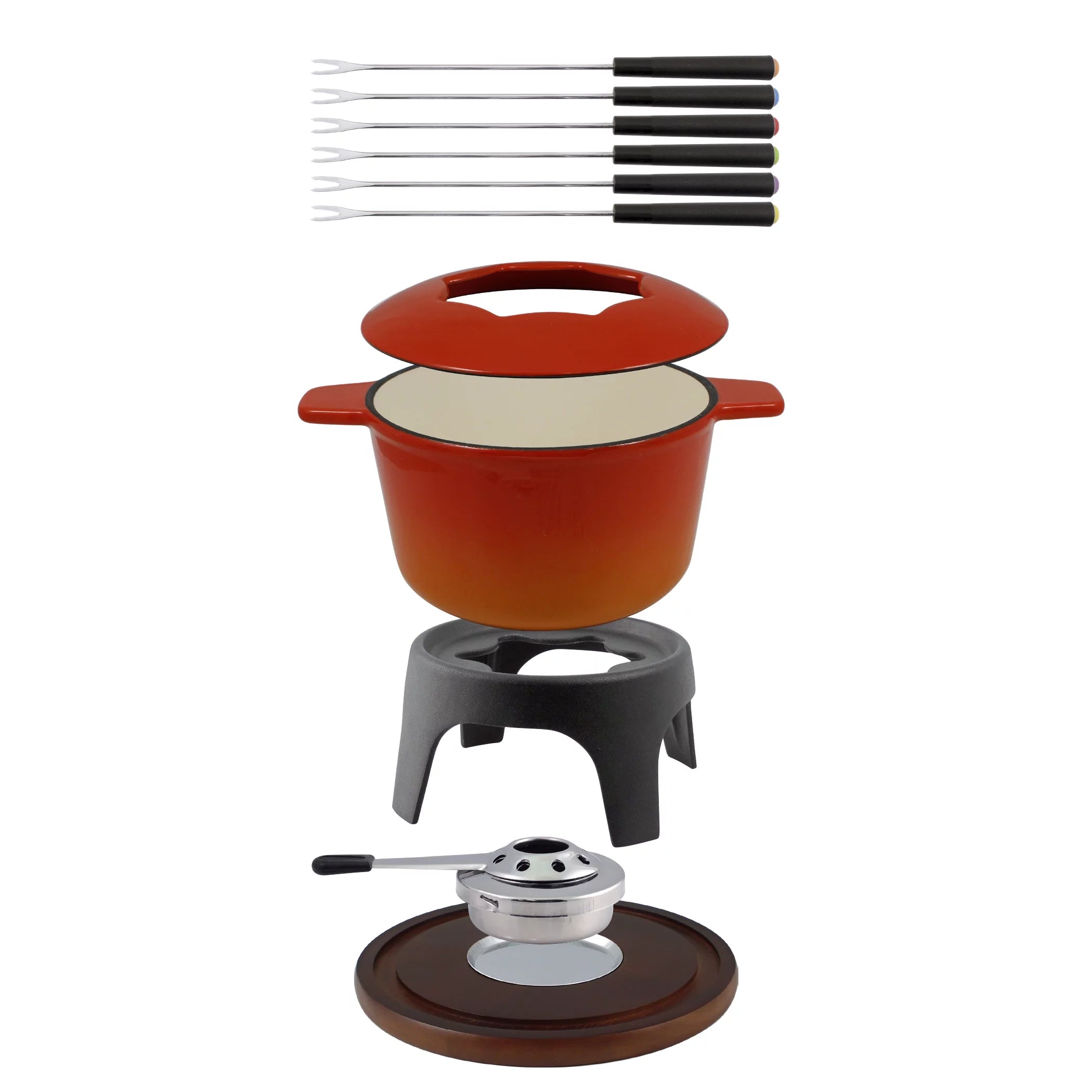 11-Piece Cast Iron Fondue Set Orange I323