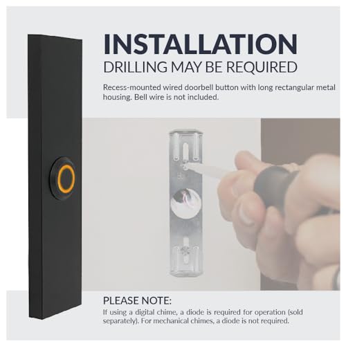 Rectangular Lighted Wired Metal Doorbell Button in Black I380