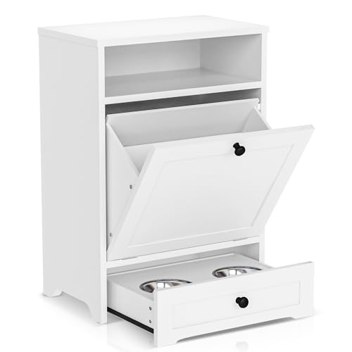 Brown Pet Food Cabinet with 2 Raised Dog Bowls Z672596