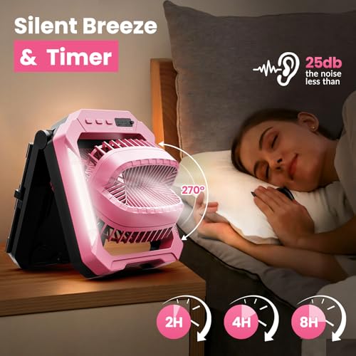 26800mAh Rechargeable Portable Fan with Detachable Solar Panel, LED Lantern, 3 Speed, Timer, USB-C, Green N70326