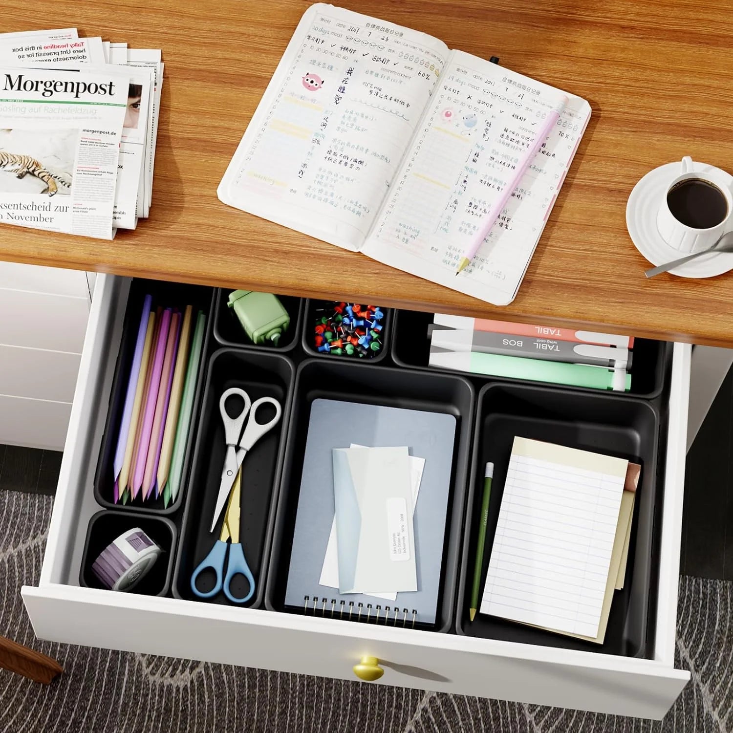 45 Pack Plastic Desk Drawer Organizer Tray, 3 Sizes R88855