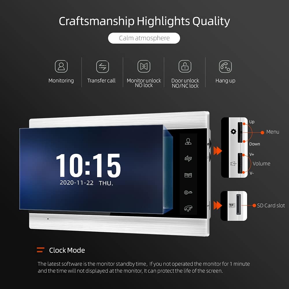 Wireless Smart IP Doorbell with Camera and Monitor, 7 Inch, 32GB SD Card, Night Vision V415