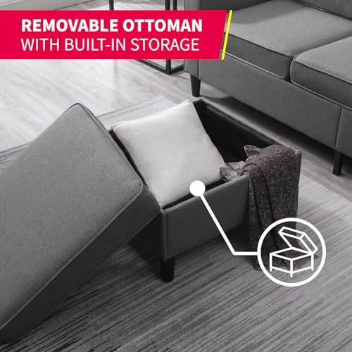 3PCS Linen Upholstered Sofa Set with Side Pockets & Storage Ottoman (Dark Grey) J69317