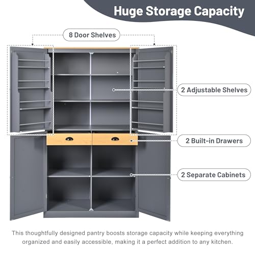 White Freestanding Tall Cupboard Storage Cabinet with 3 Adjustable Shelves and 3 Drawers J140856
