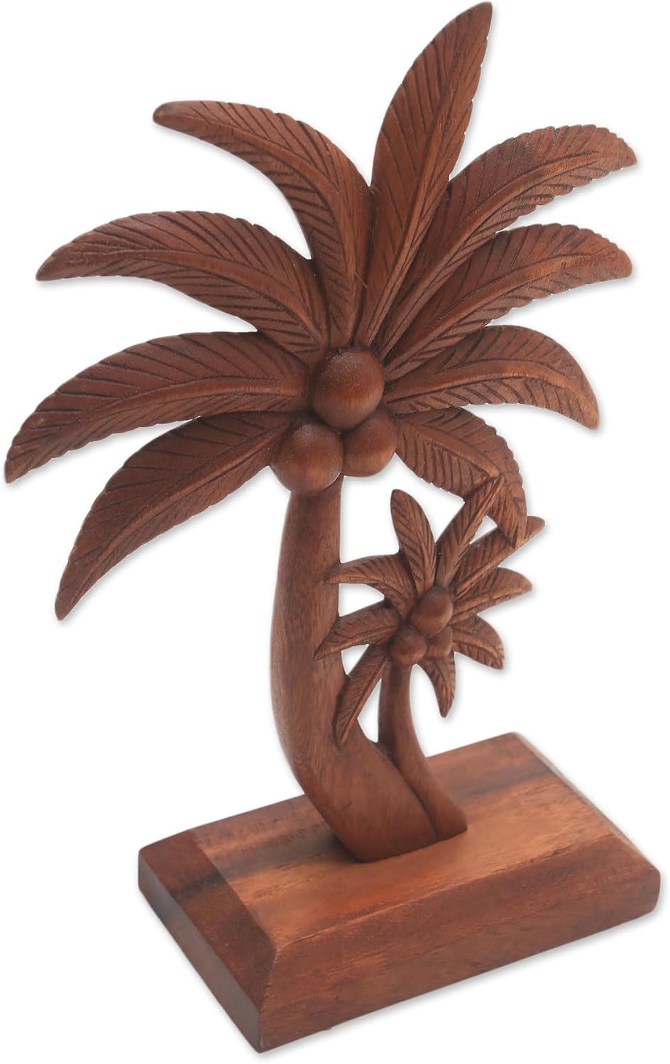 Handcarved Wood Statuette Coconut Tree Brown Sculpture 12.5in H x 6in W x 3.5in D H975184