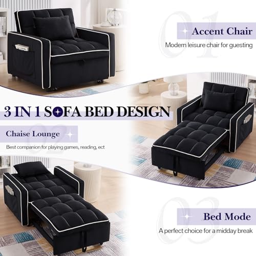 Beige Velvet Convertible Sleeper Chair Bed R9772