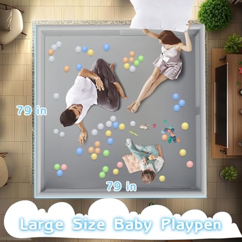 Large Baby Playpen 79x79 Inch Extra Large Kids Activity Center with Zipper Gates Q220