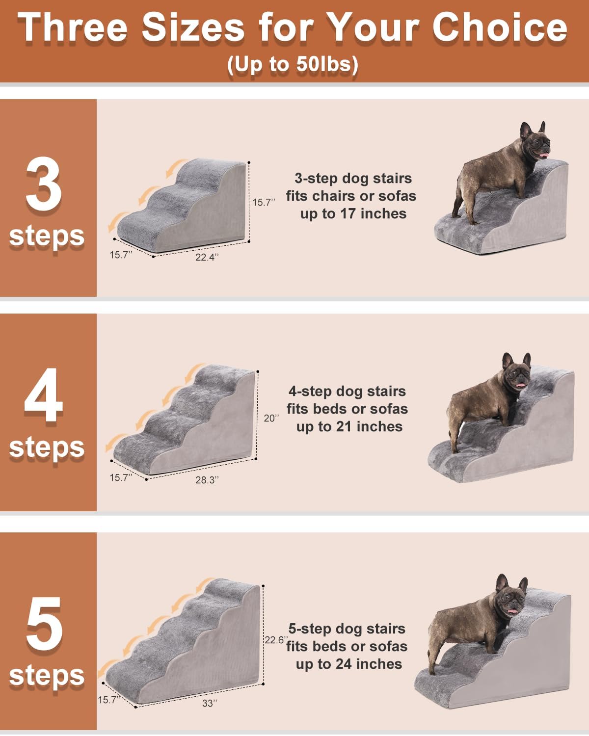 Grey 3-Step High Density Foam Pet Stairs J21908