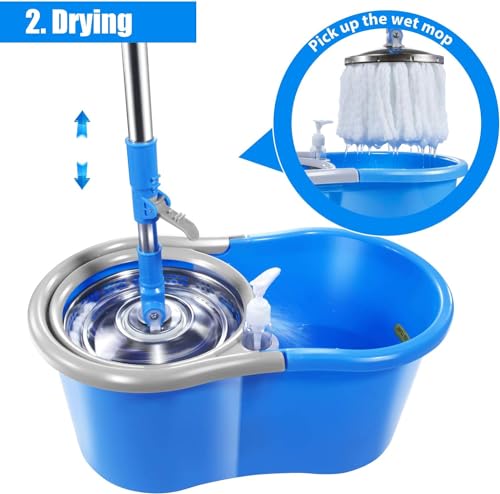 Mop and Bucket with Wringer Set, 4 Washable Microfiber Pads J67088