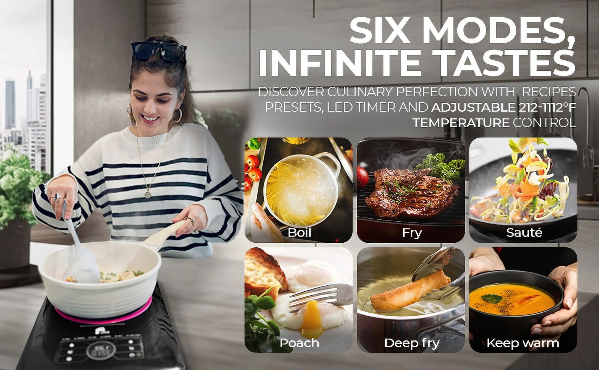 Portable Electric Cooktop Stainless Steel Microcrystalline Glass Q324