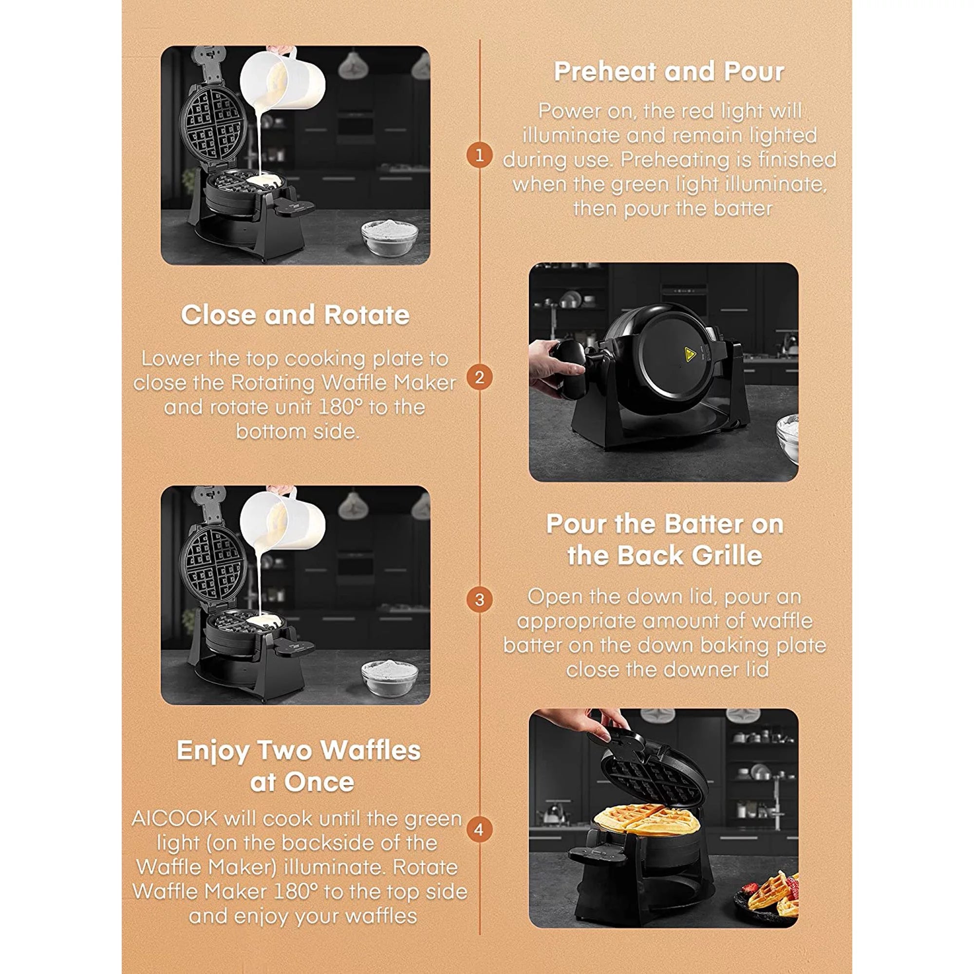 Black 8-Slice Nonstick Waffle Maker K195