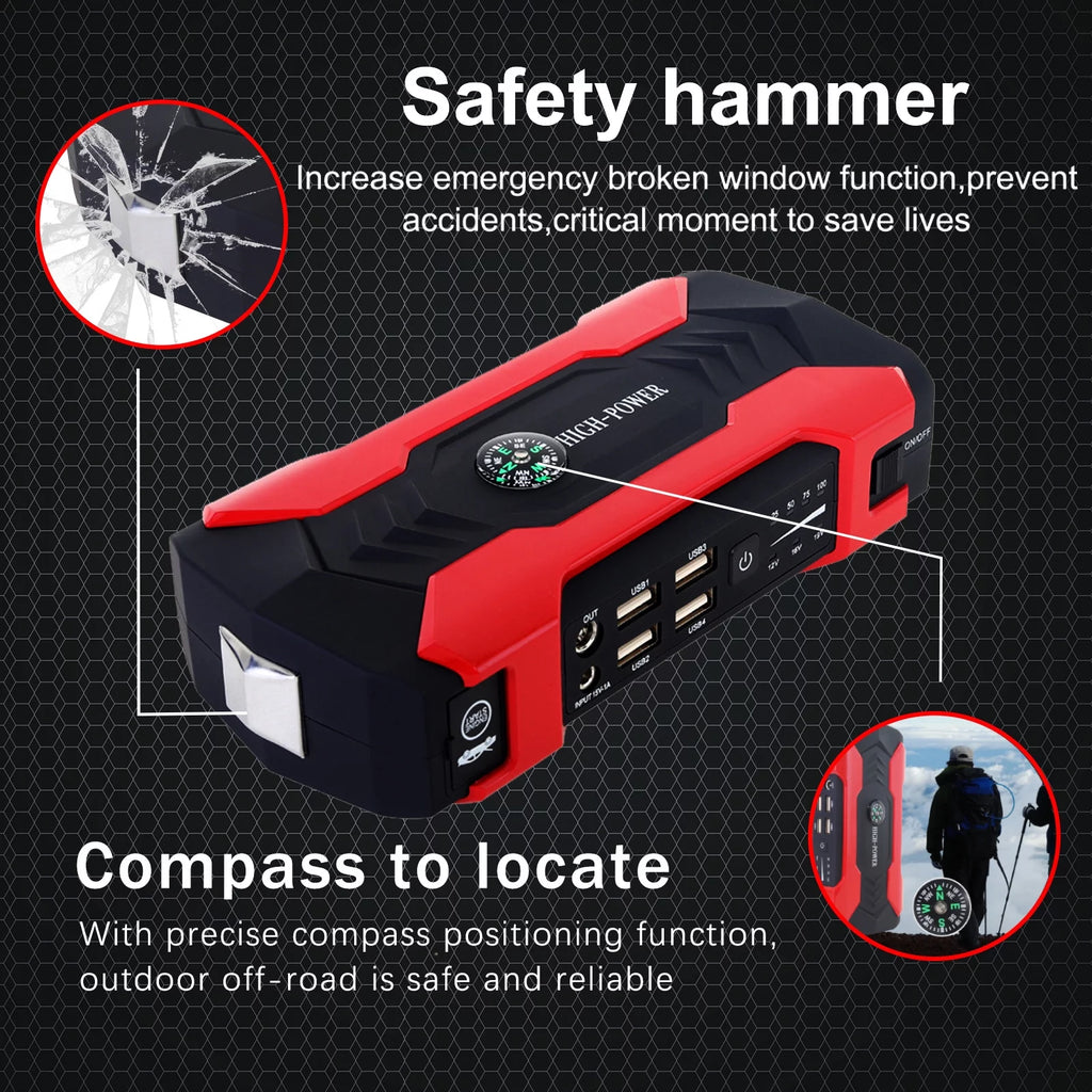 99800mAh Battery Jump Starter with 4 USB Ports and LED Flashlight J475588