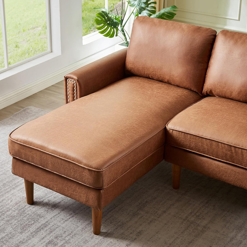 Brown L-Shape Sofa Couch with Suede Fabric H9648