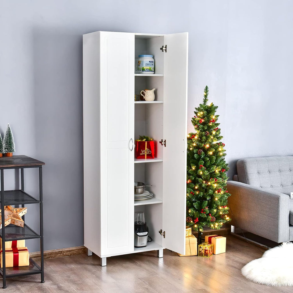 White 2-Door Tall Storage Cabinet with 5 Shelves W27896