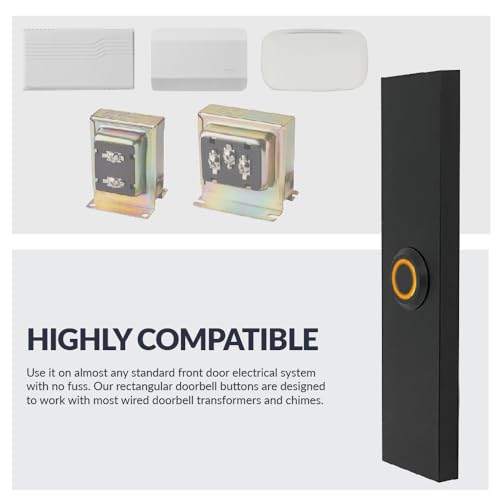 Rectangular Lighted Wired Metal Doorbell Button in Black I380