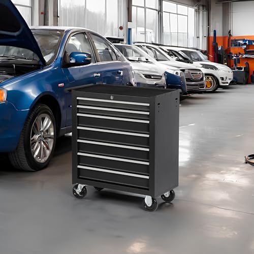 Black 7-Drawer Rolling Steel Tool Chest with Wheels F260996