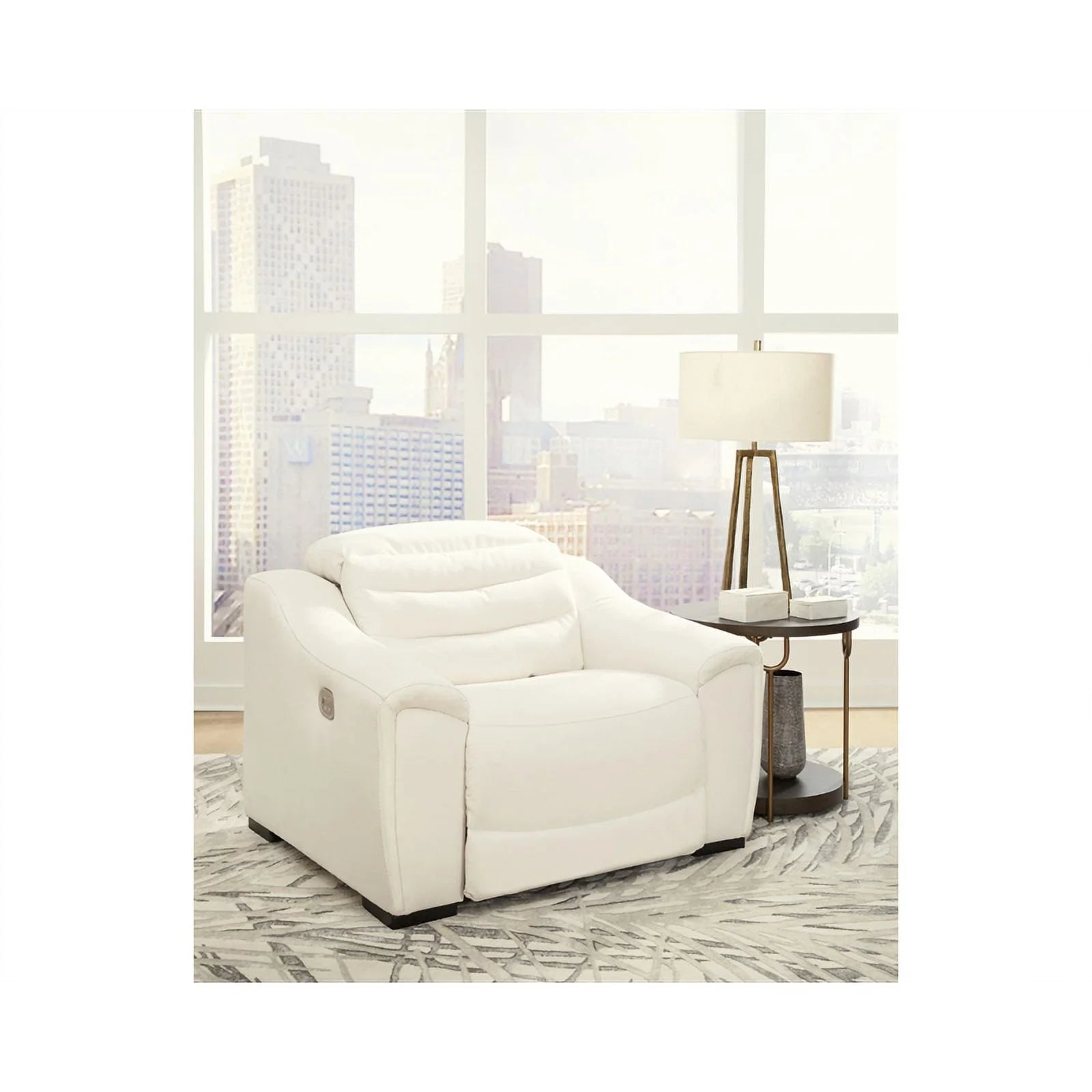 White Faux Leather Power Recliner T2135