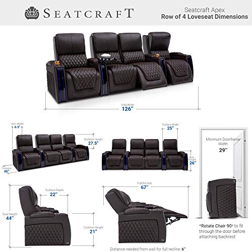 Top Grain Leather Power Recliner with Power Headrests and Power Lumbar (Row of 2, Brown) U3089