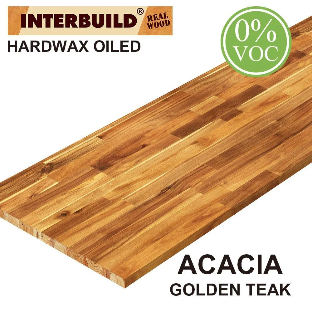 Acacia 6 ft. L x 25 in. D x 1.5 in. T Butcher Block Countertop in Golden Teak Stain U524571