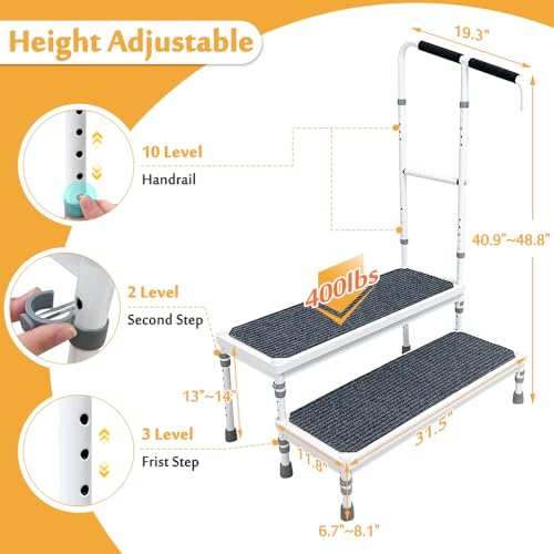 Medical Step Stool with Handle Adjustable Step Platform Z7922