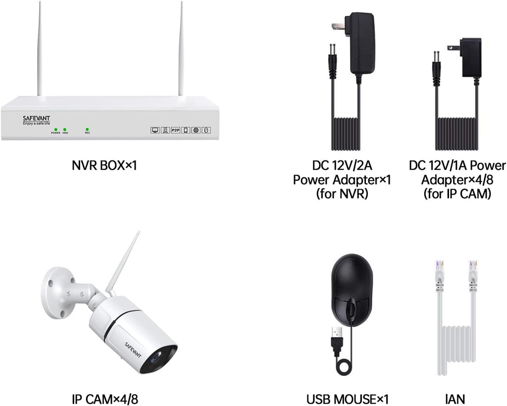 1080P Wireless Security Camera System with Monitor, 8 Channel Video NVR Systems with 4pcs Outdoor Indoor IP Camera Night Vision Motion Detection, 1TB Hard Drive B628