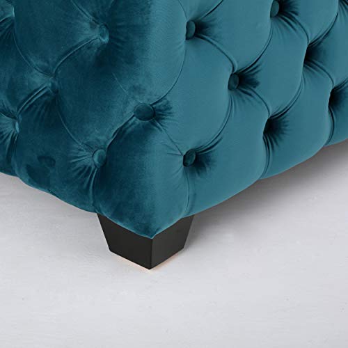 Dark Teal Velvet Ottoman N373330