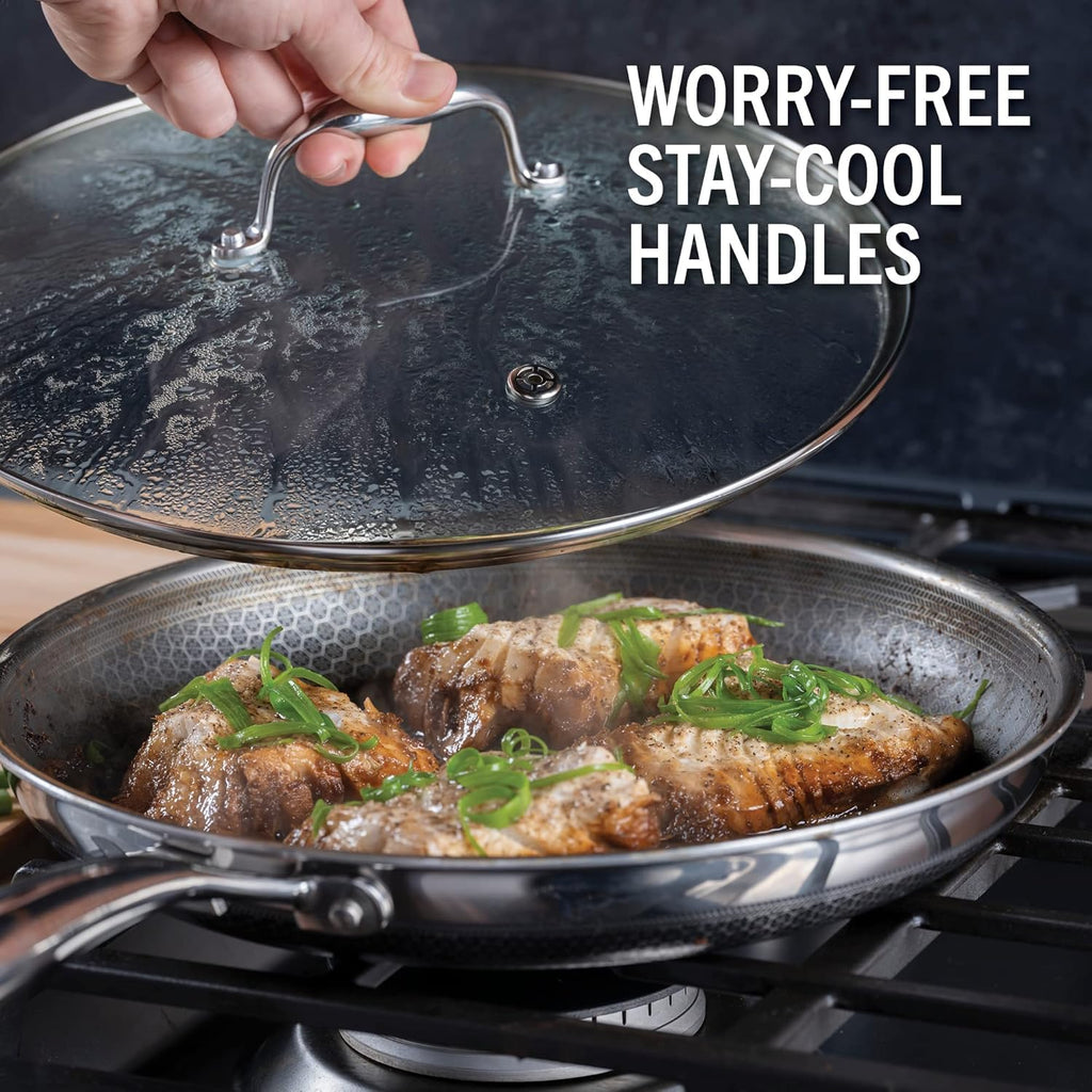 7-Quart Saute Pan and 12-Inch Frying Pan with Lid Set, Hybrid Nonstick Stainless Steel D633