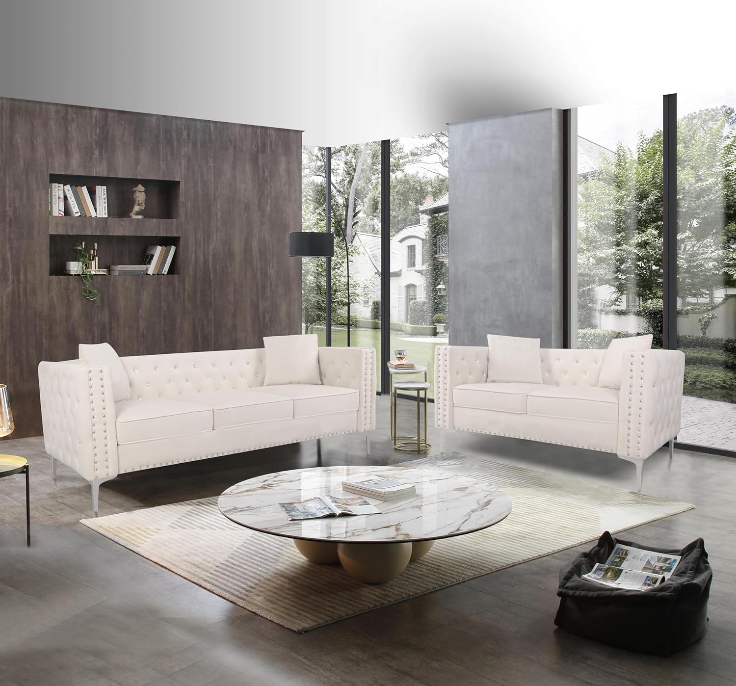 Beige Velvet Sofa and Loveseat Set S5592