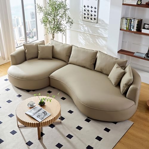 Grey Curved Leather Sectional Sofa Couch with Pillows H9573