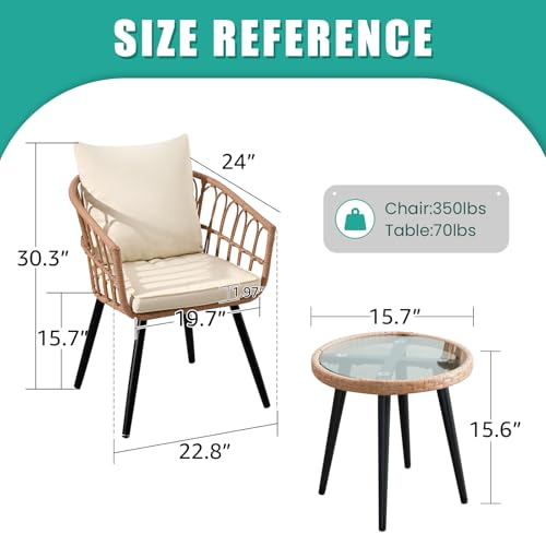 Beige 3 Piece Outdoor Wicker Bistro Set with Cushions A7498