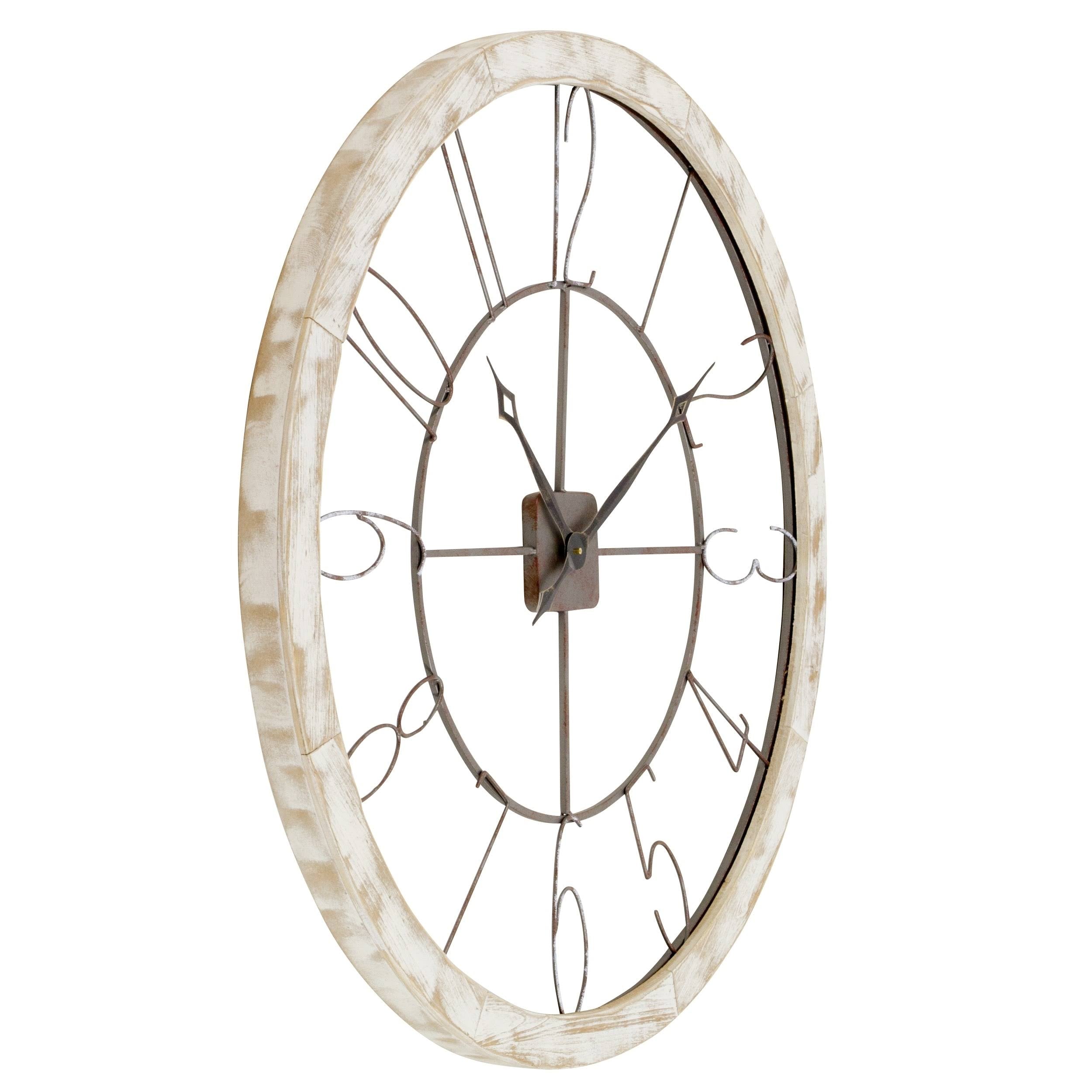 White Large Iron & Wood Wall Clock T856598