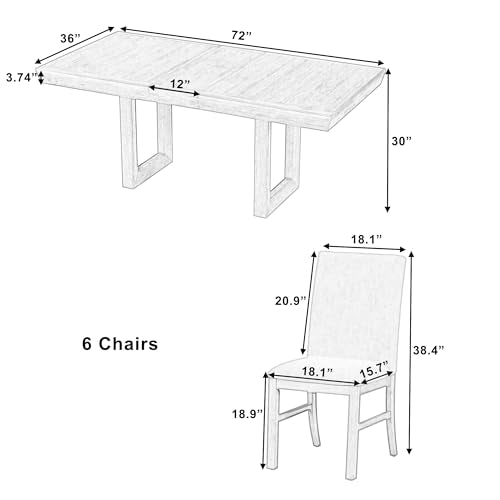 7-Piece Wood Rectangular Dining Table Set with 6 Upholstered Chairs U92966