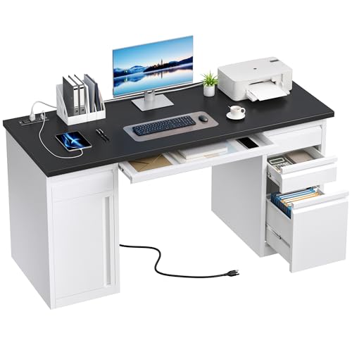 Black 57 Inch Steel Office Desk with 5 Drawers F2109