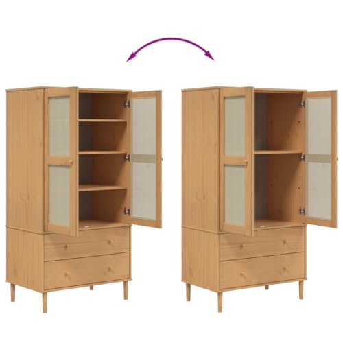 Solid Wood Pine Wardrobe with Rattan Look K2295