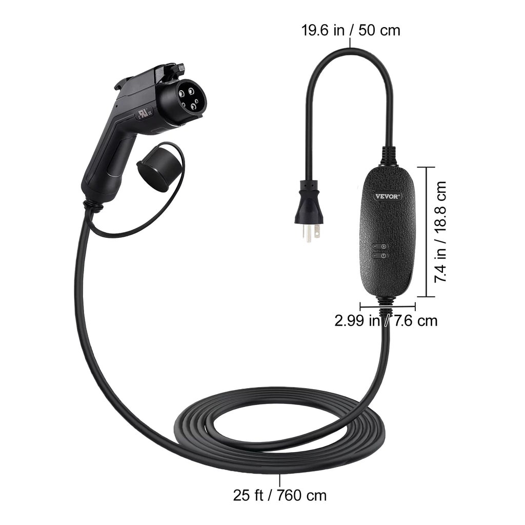 16 Amp 110V-240V Portable Electric Vehicle Charger with 25 ft Charging Cable D54084