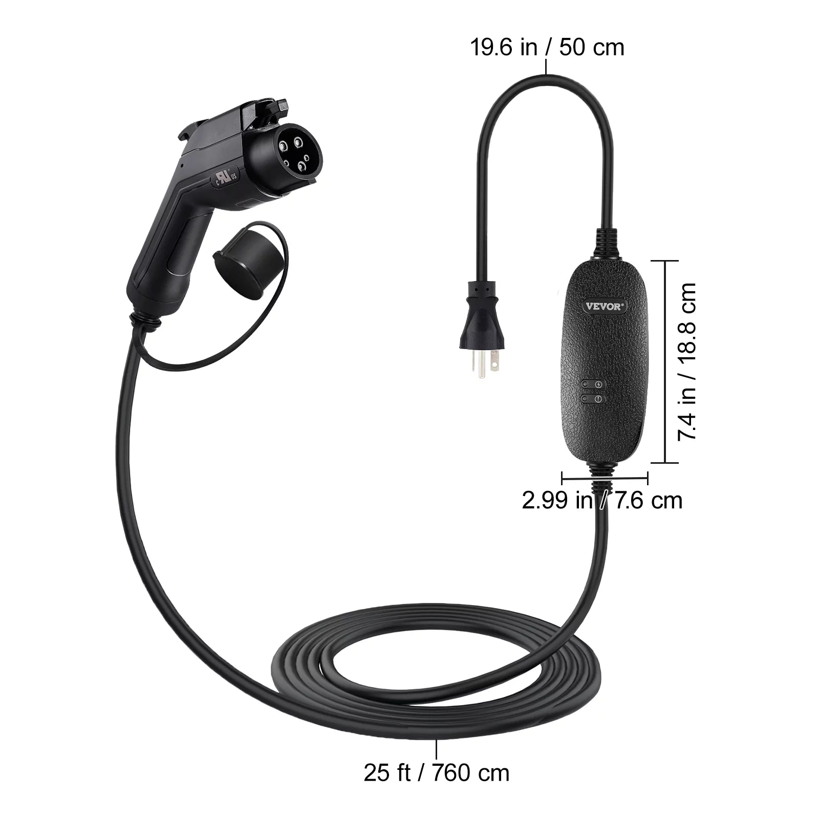 16 Amp 110V-240V Portable Electric Vehicle Charger with 25 ft Charging Cable D54084