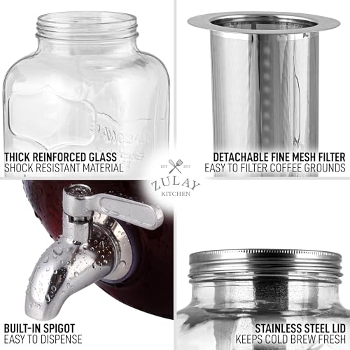 1 Gallon Cold Brew Coffee Maker with Extra-Thick Glass & Stainless Steel Infuser Z690