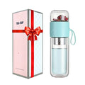 Blue Double Wall Glass Tea Bottle with Infuser 14oz O4394