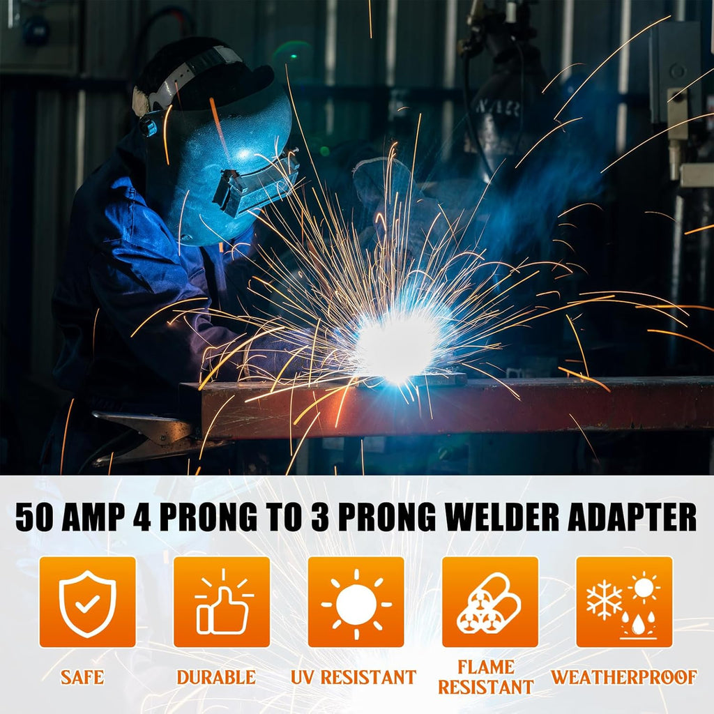 Welder Adapter, NEMA 14-50P Male to 6-50R Female, 50 Amp 4 Prong to 3 Prong M4025