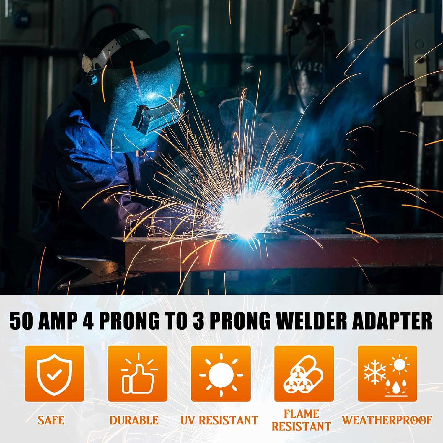 Welder Adapter, NEMA 14-50P Male to 6-50R Female, 50 Amp 4 Prong to 3 Prong M4025