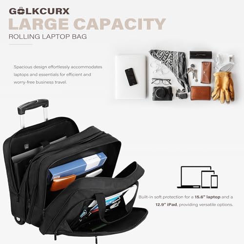 Black Rolling Laptop Bag with Wheels E409