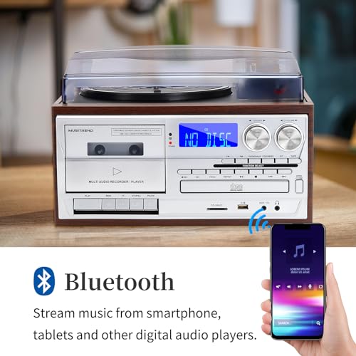 9 in 1 Record Player with Bluetooth Turntable, CD/Cassette, AM/FM Radio, USB SD/MMC, Aux-in/RCA Line Out C381088